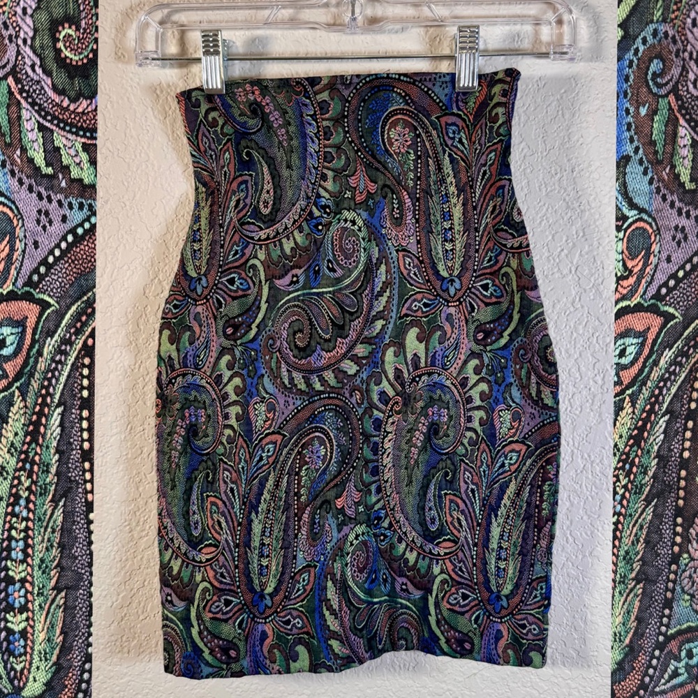Whimsigoth Vintage Retro Paisley Print High-Waisted Stretchy Skirt XS